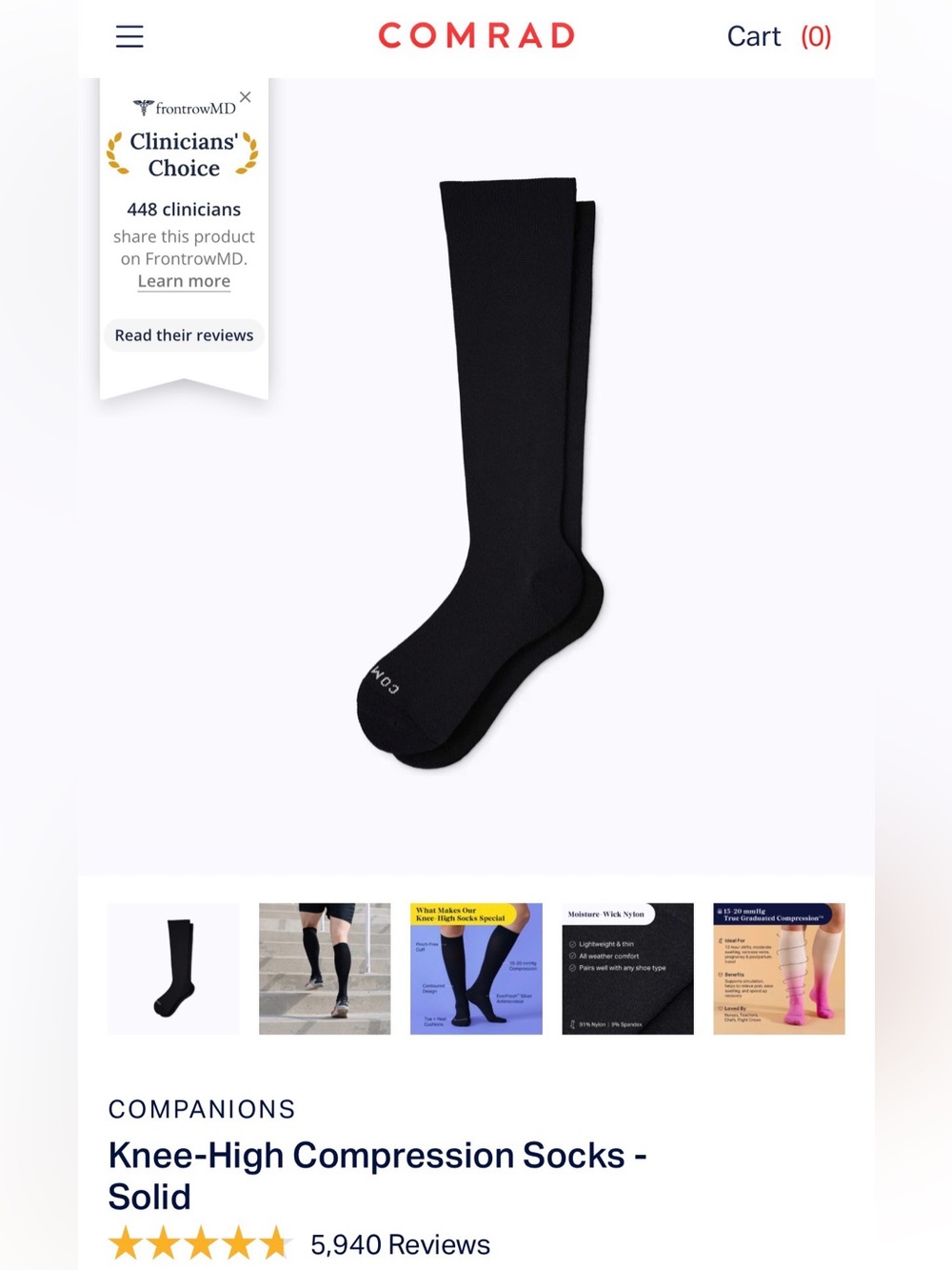 New COMRAD Knee-High Compression Socks in Black Size Small